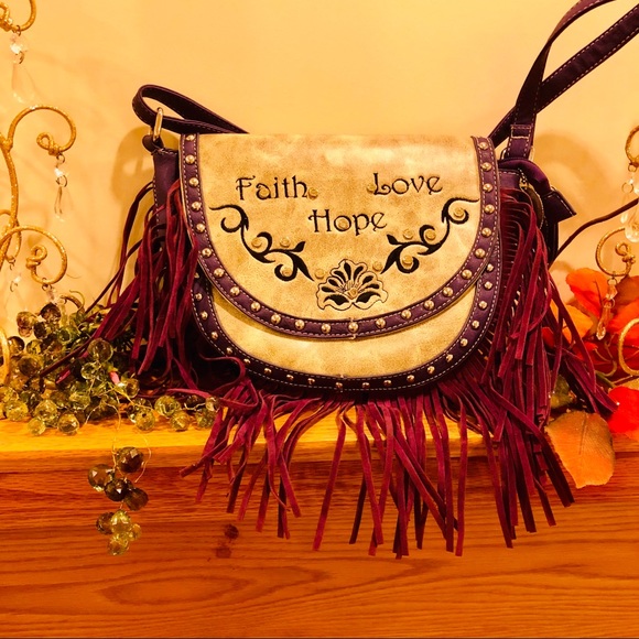 Cowgirl Trendy Handbags - Cowgirl Trendy purple fringe Bag Faith~Love~Hope